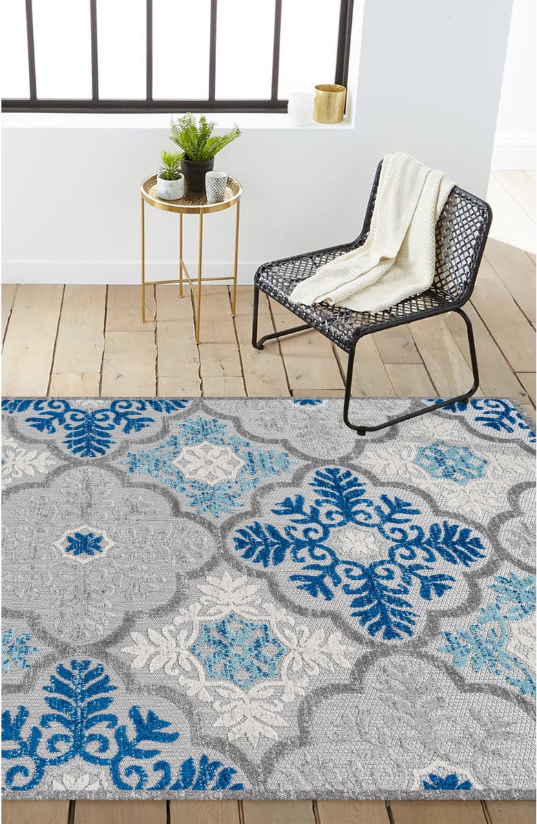 JONATHAN Y Cassis Ornate Ogee Trellis Indoor/Outdoor Area Rug, Alternate, color, Light Gray/Blue