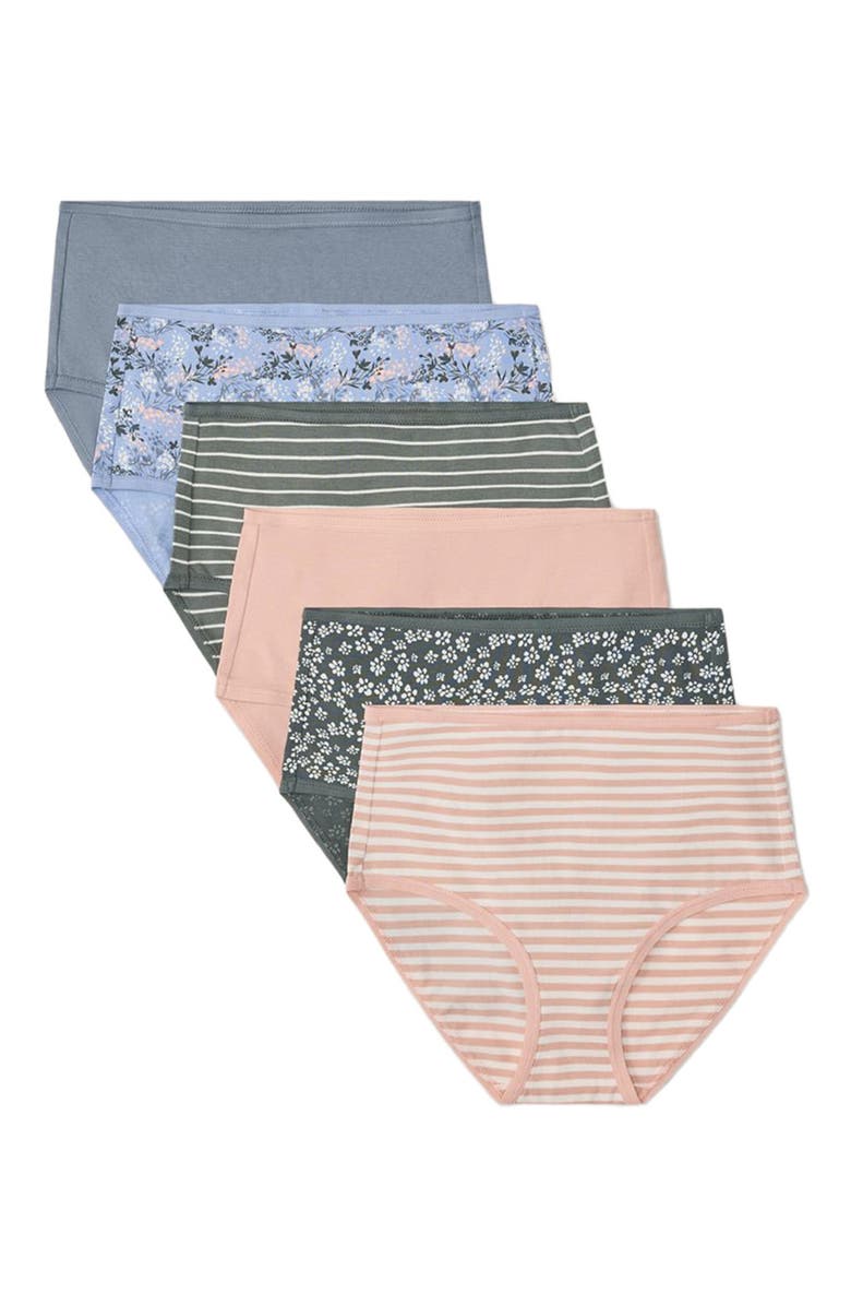 Pact Organic Cotton Everyday High Rise Brief 6-Pack, Alternate, color, Dotted Daisies