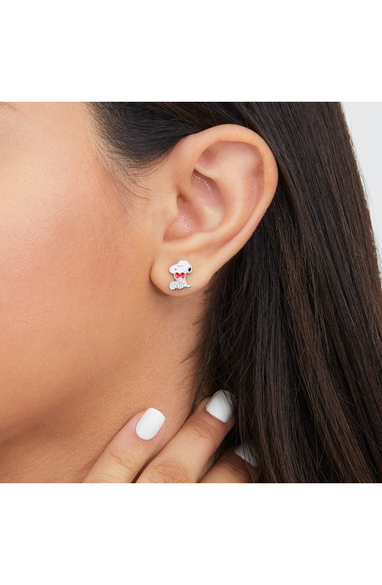 PEANUTS Snoopy Heart Stud Earrings, Silver Plated, Alternate, color, White, Red