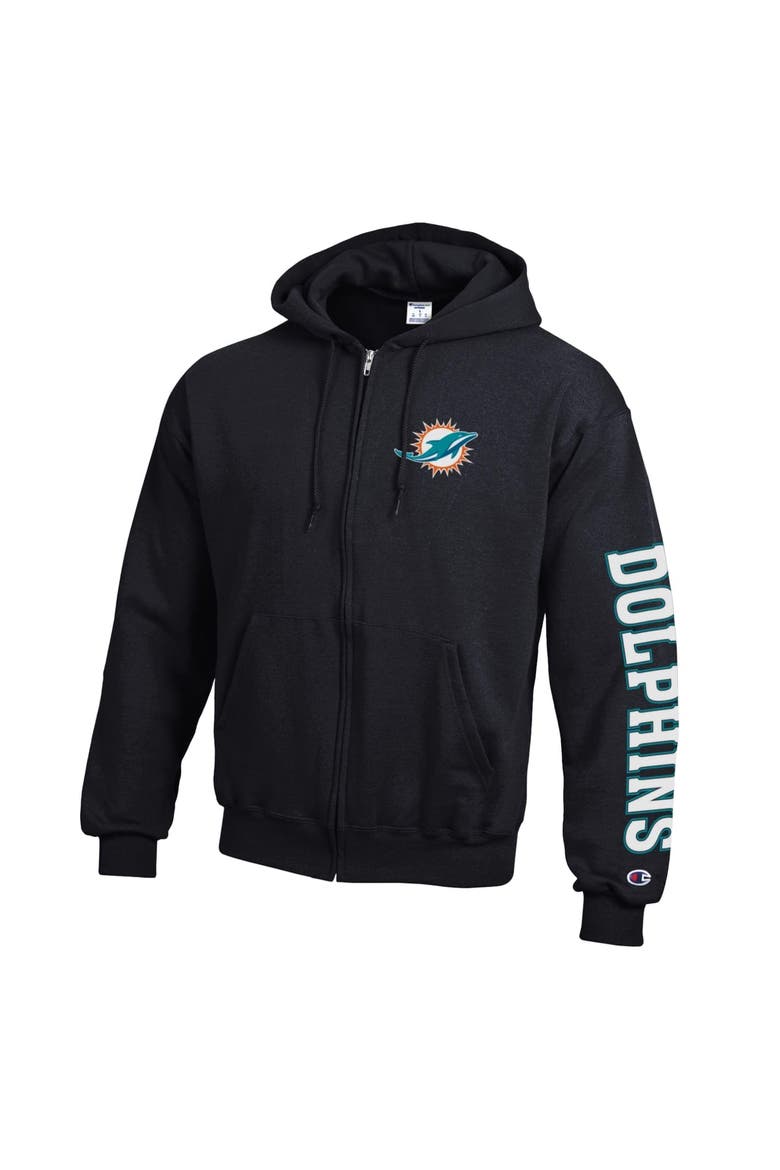 Men's Champion  Black Miami Dolphins Powerblend Fleece Full-Zip Hoodie, Alternate, color, Black