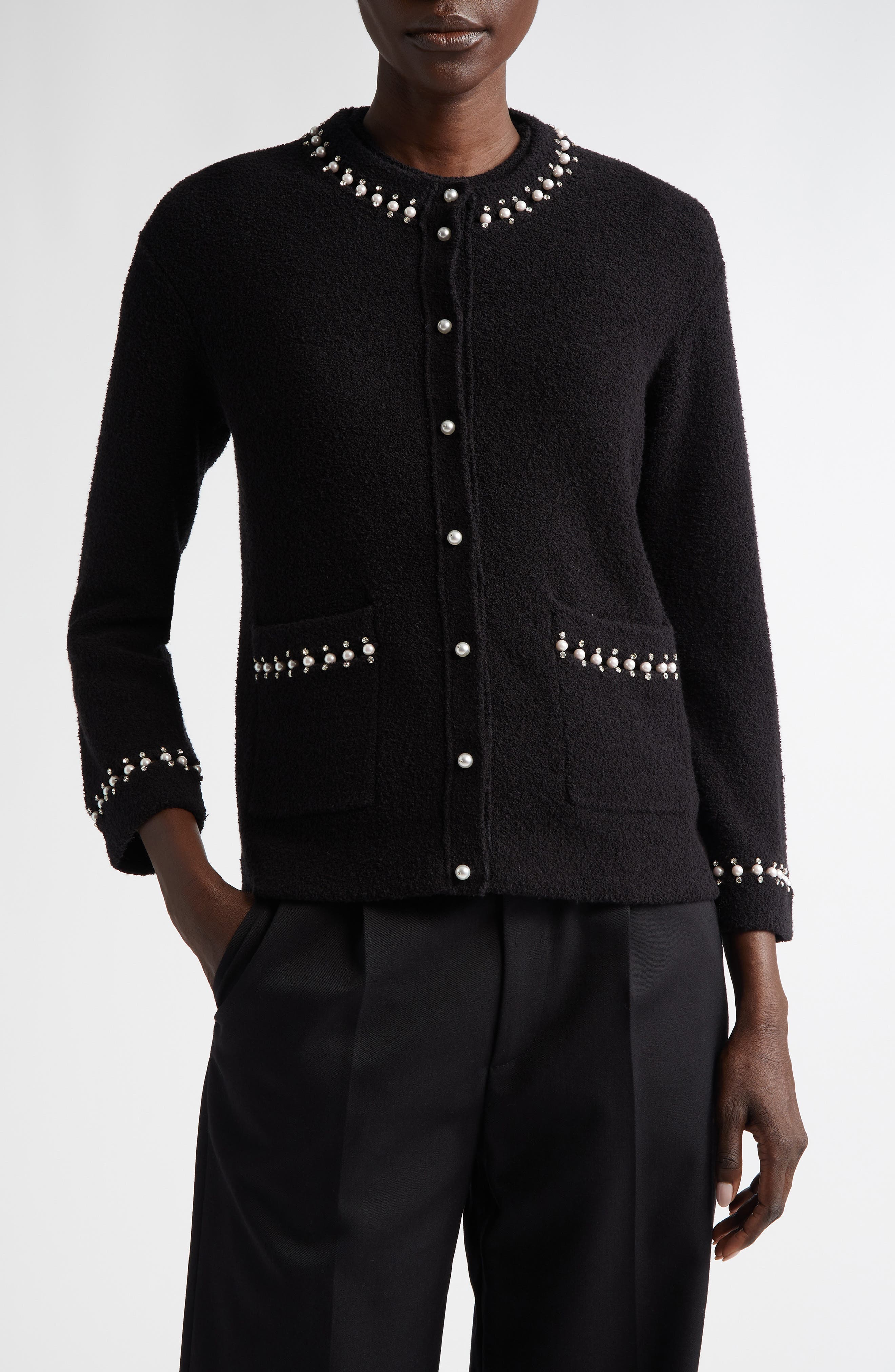 ST. JOHN Embellished Stretch Micro Bouclé Jacket (Women) | Nordstrom