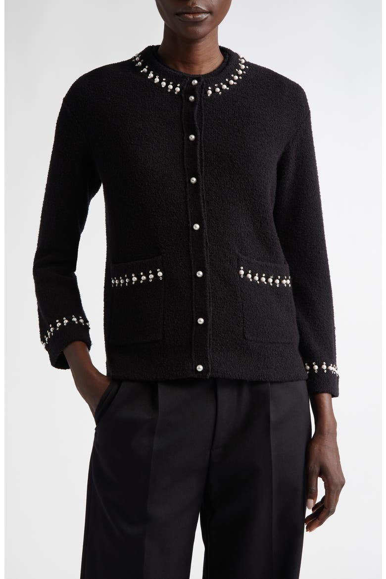 Embellished Stretch Micro Bouclé Jacket, Main, color, BK00 BLACK