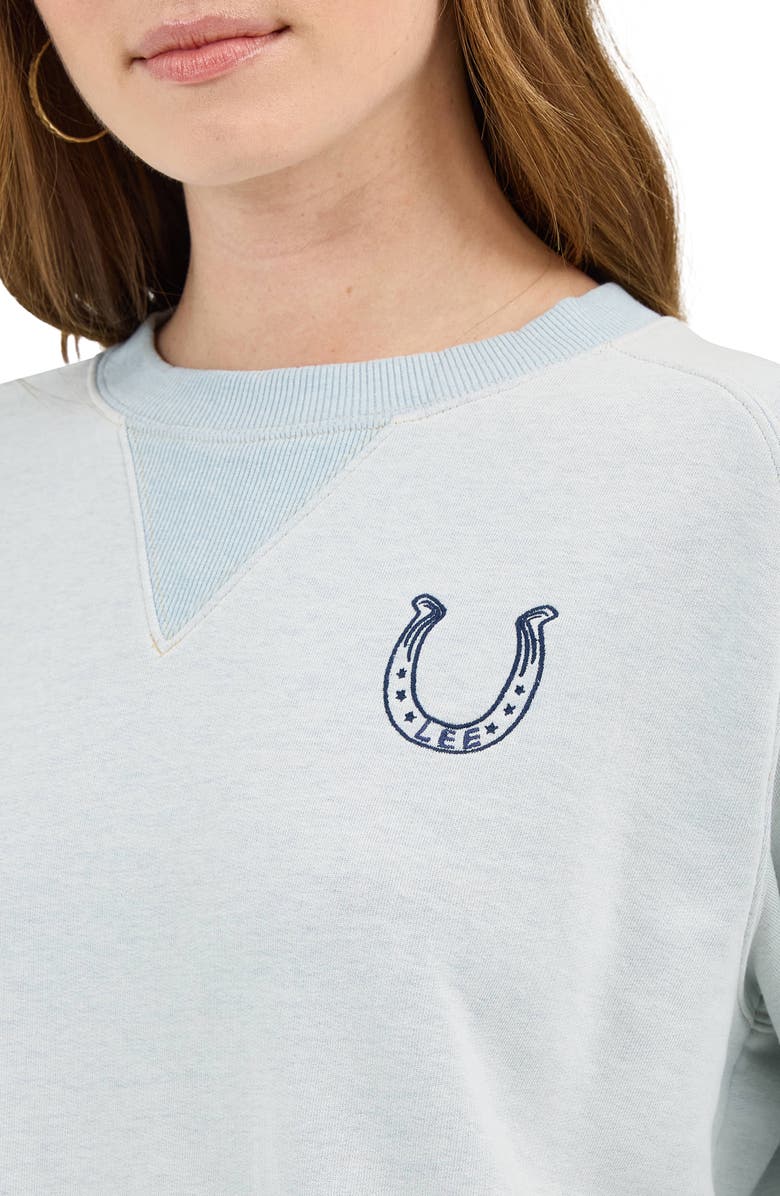 Lee Horsehoe Logo Raglan Sleeve Cotton Blend Sweatshirt, Alternate, color, Dewy/ Embroidery