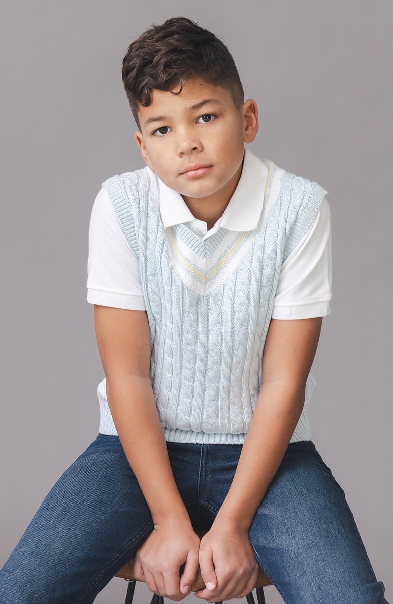 Hope & Henry Kids' Organic V-Neck Cricket Sweater Vest, Alternate, color, Light Blue Heather Cable