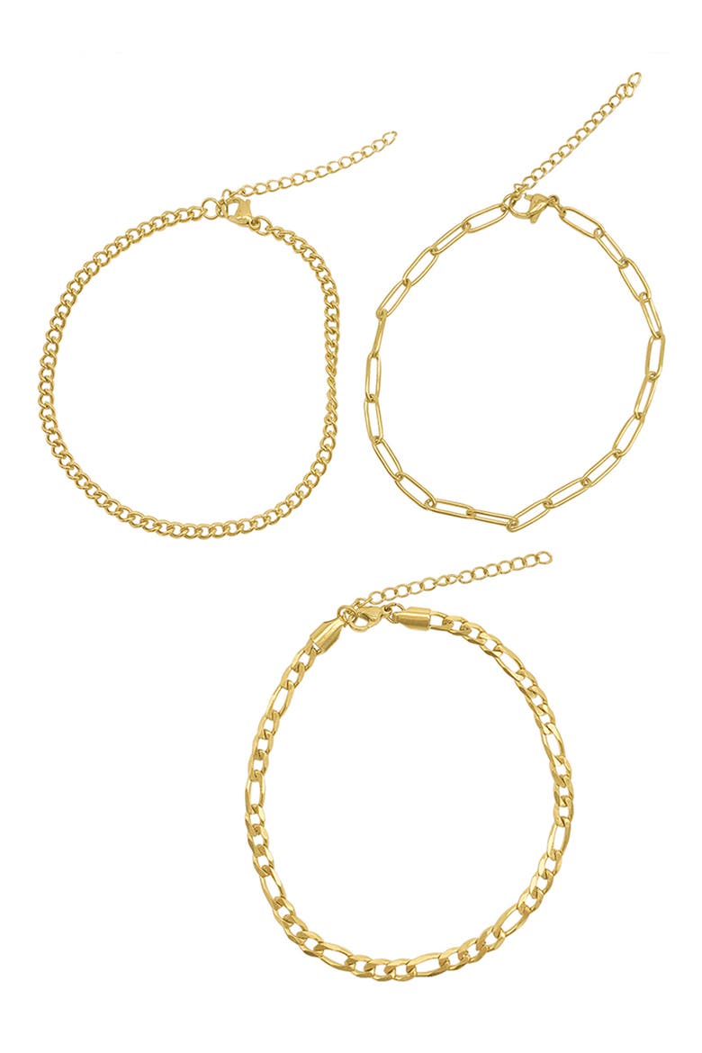 Set of 3 Water Resistant Mixed Chain Anklets, Main, color, YELLOW
