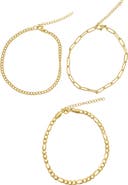 Adornia Set of 3 Water Resistant Mixed Chain Anklets