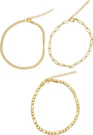 Adornia Set of 3 Water Resistant Mixed Chain Anklets