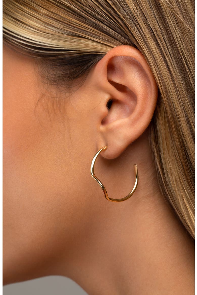 Noele wave hoops earrings large, Alternate, color, GOLD PLATE