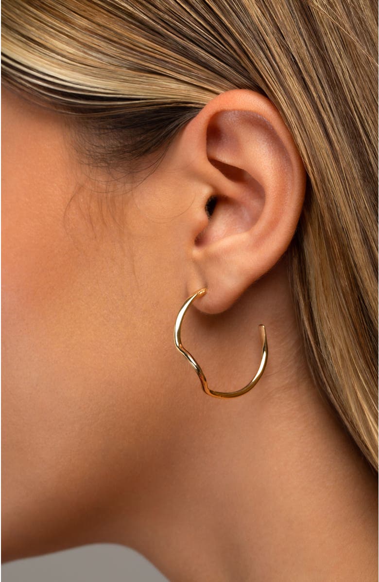 PIERETTI Noele wave hoops earrings large, Alternate, color, Gold Plate