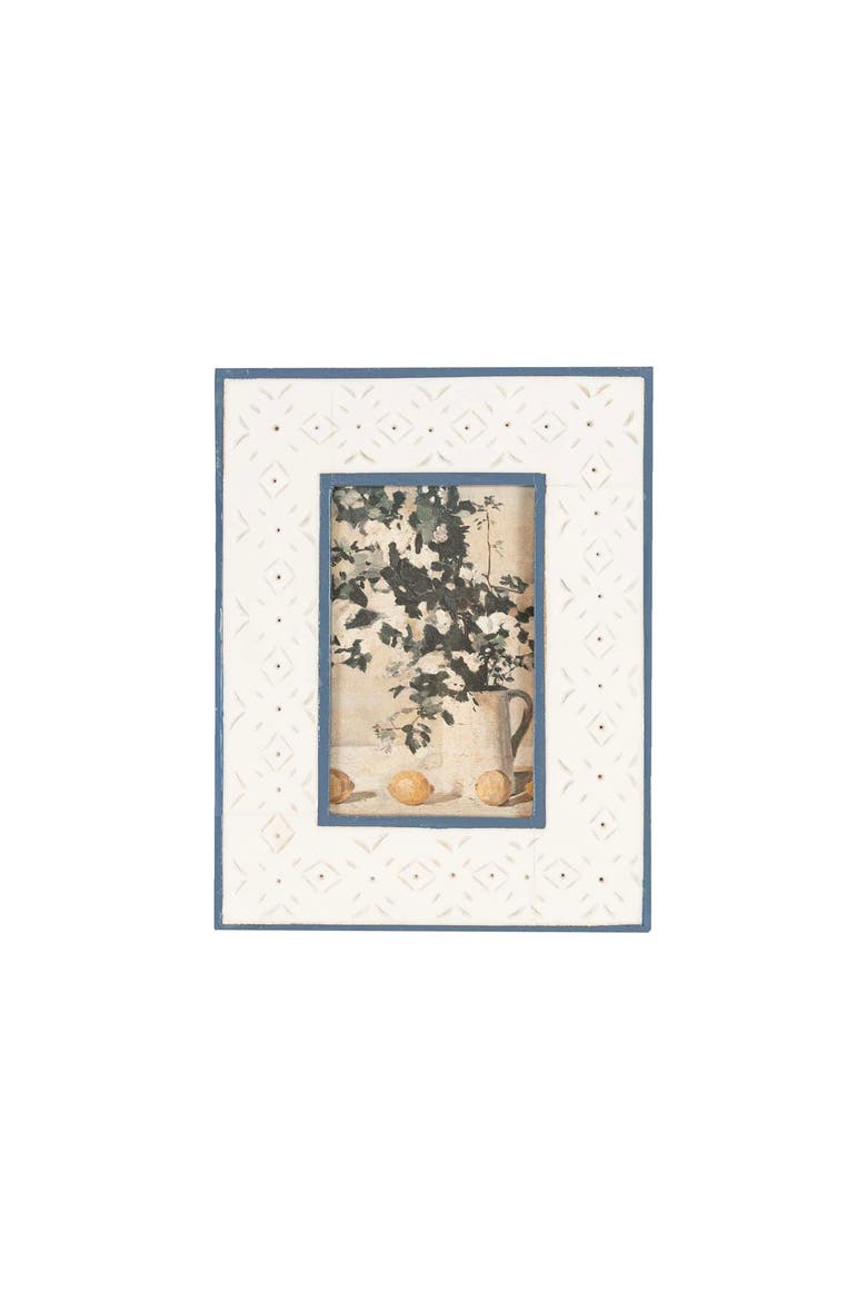 4x6 Blue & Cream Rustic Mango Wood Geometric Pattern Photo Frame, Main, color, White
