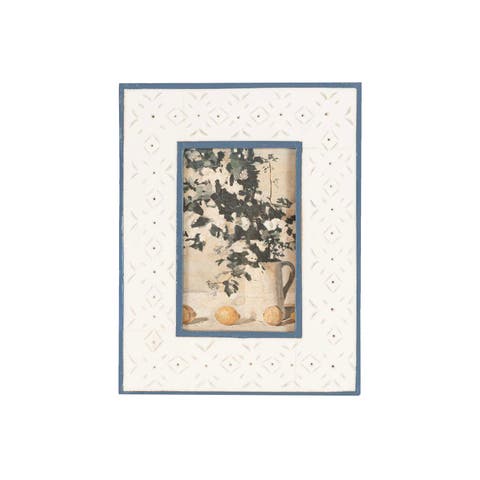 4x6 Blue & Cream Rustic Mango Wood Geometric Pattern Photo Frame