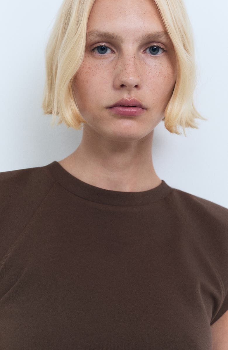 MANGO Padded Shoulder T-Shirt, Alternate, color, Chocolate