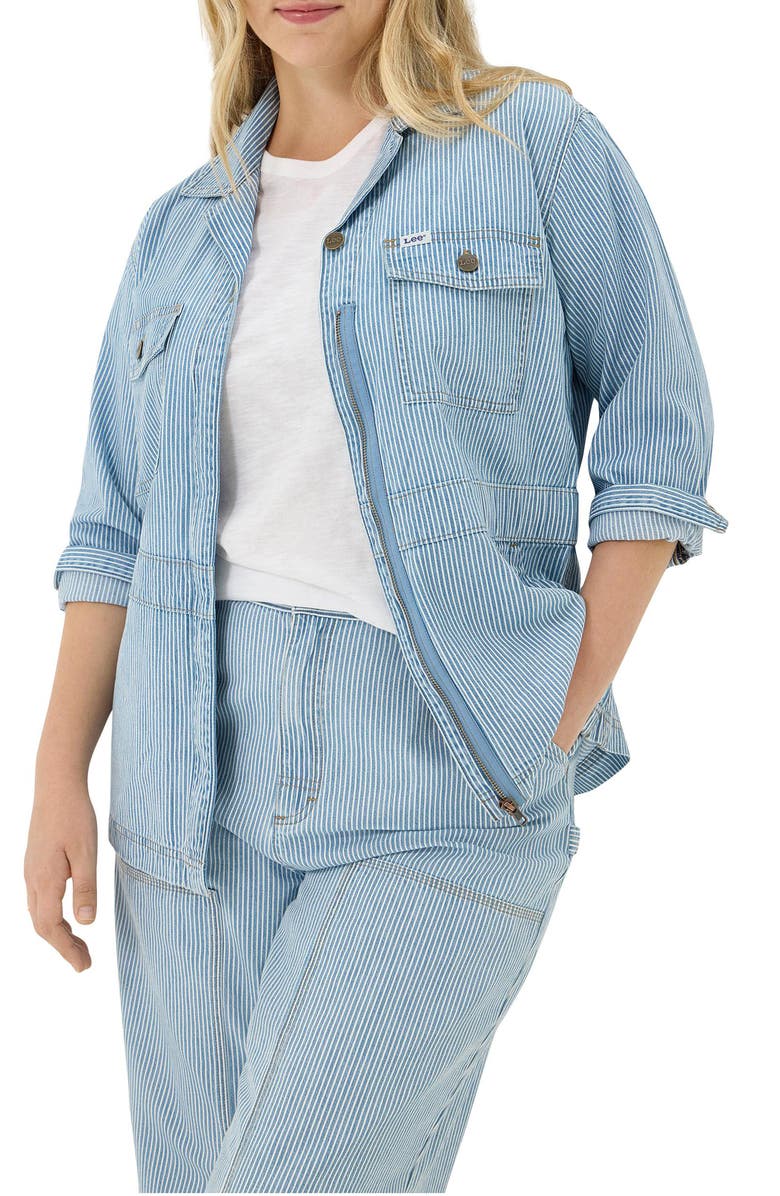 Lee Military Oversize Stripe Cotton Denim Jacket, Alternate, color, Mid Railroad