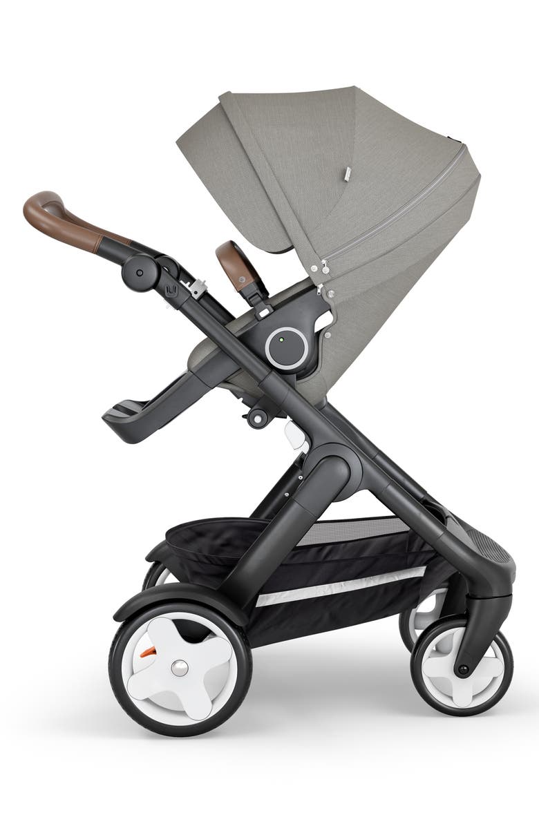 Stokke Trailz<sup>™</sup> All Terrain Black Chassis/Brown Faux Leather Handle Stroller, Main, color, 