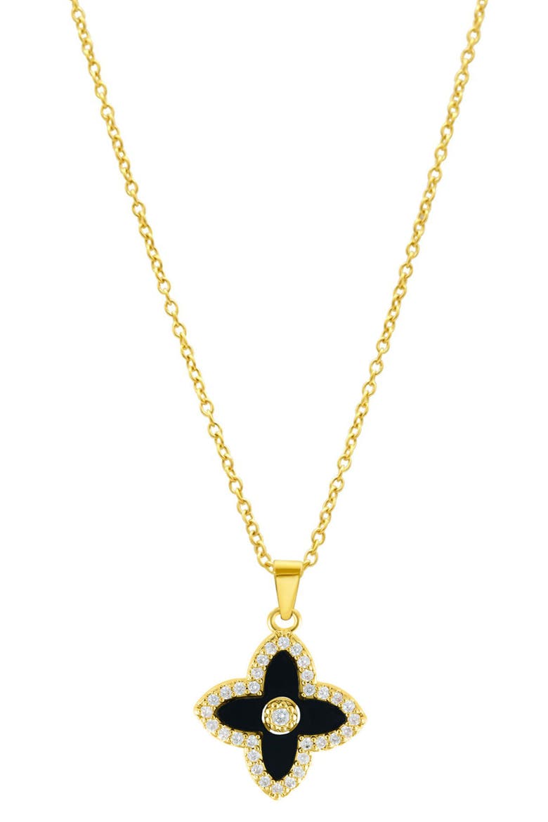Enamel Flower Pendant Necklace, Main, color, BLACK