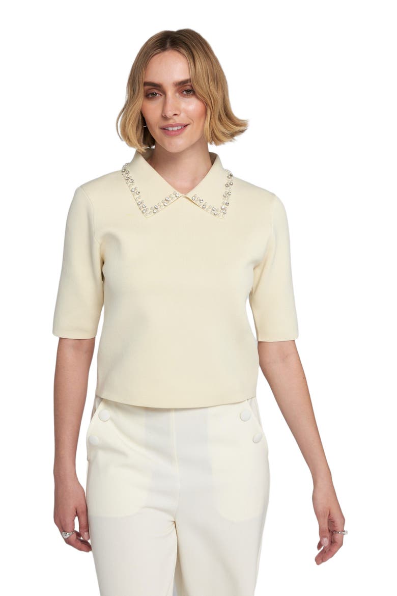 Embellished Collar Knit Top Shawl Sweater, Alternate, color, Winter White