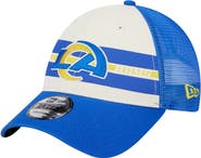 New Era Men's New Era Cream/Royal Los Angeles Rams Team Stripe Trucker 9FORTY Snapback Hat