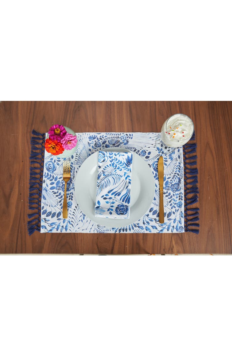 carol & frank Navy Floral Printed Cotton Kitchen Towel, Alternate, color, Blue