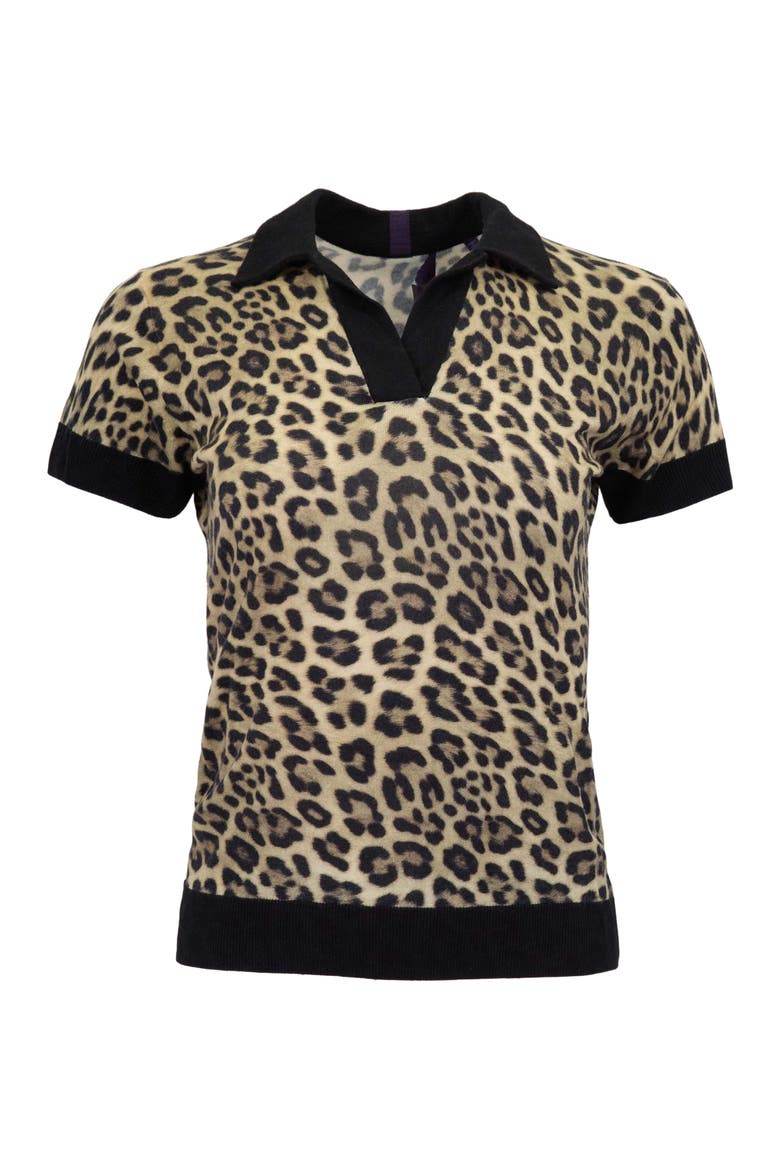 Leopard Womens Merino Silk Cashmere Polo, Alternate, color, LEOPARD BROWN