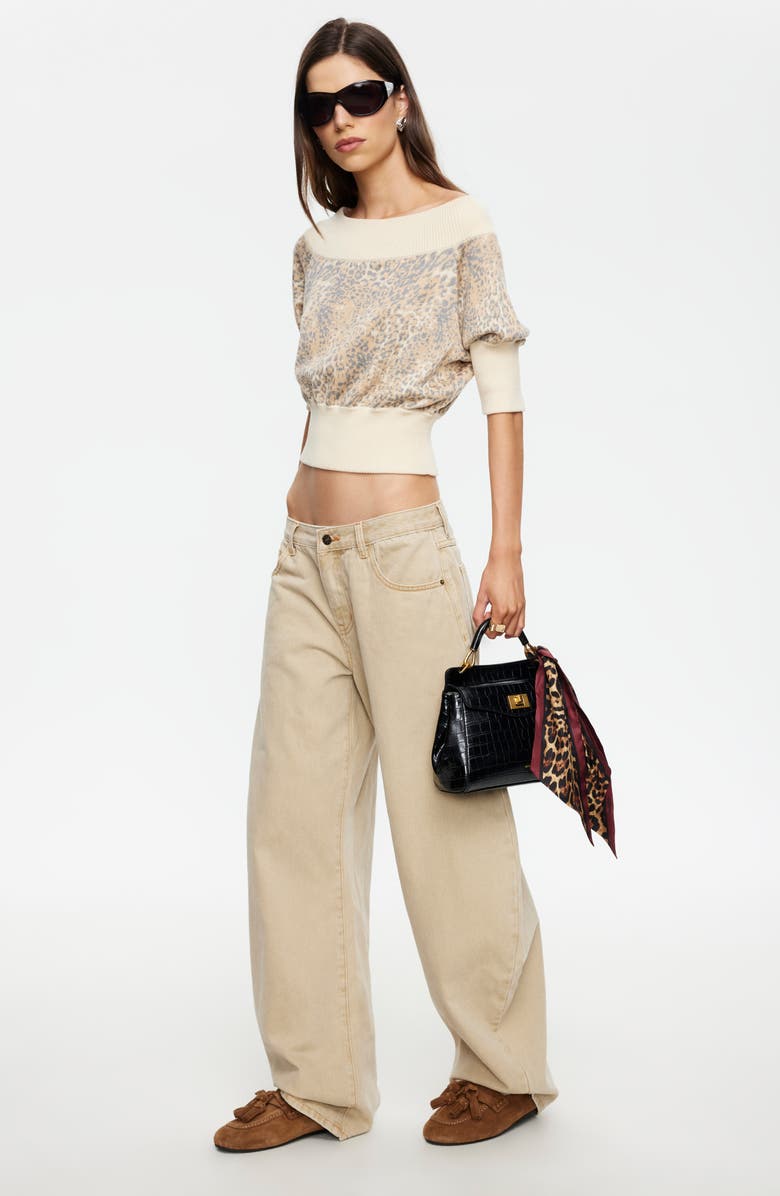 LIONESS Adriana Off the Shoulder Sweater, Alternate, color, Leopard