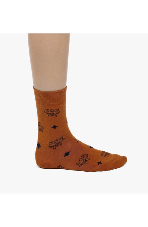 Mcm Monogram Knit Socks In Cognac