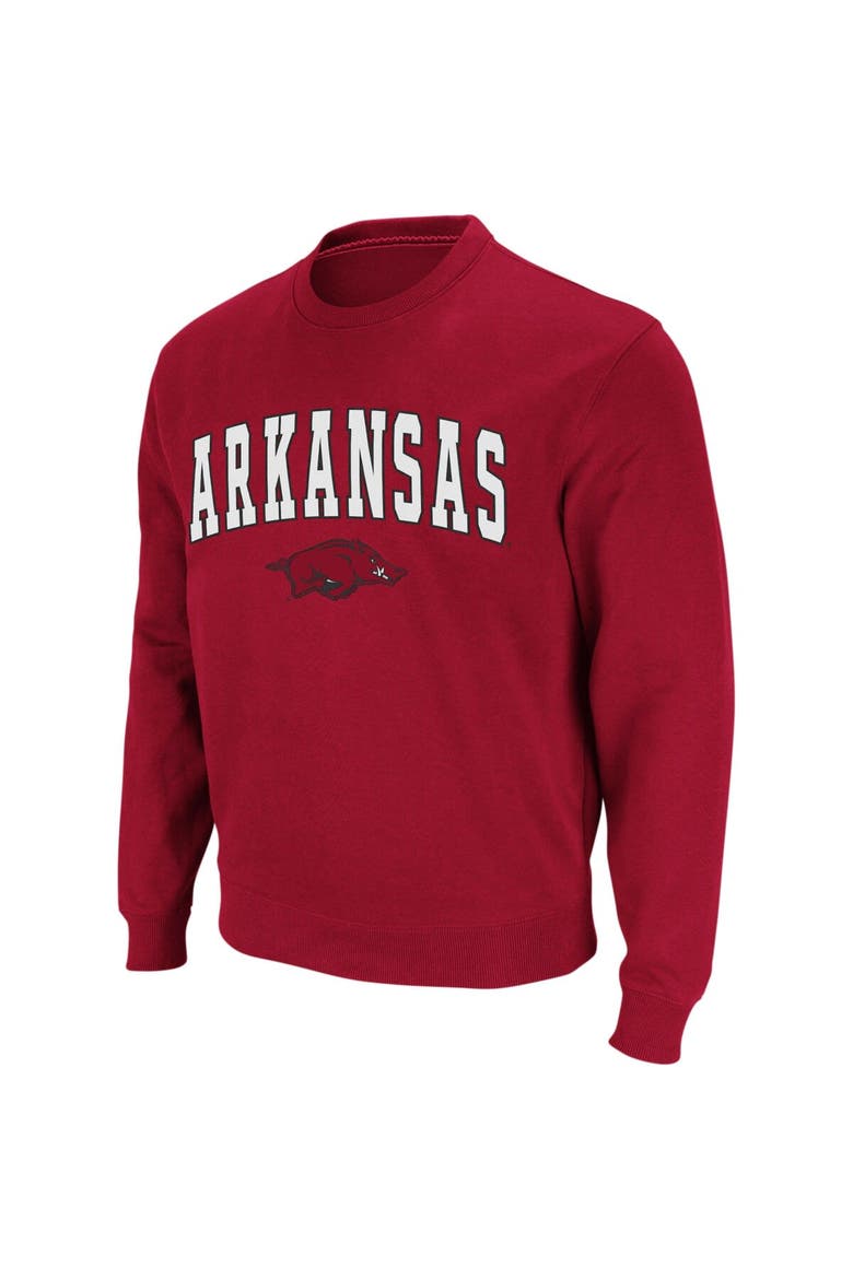 Men's Colosseum Cardinal Arkansas Razorbacks Arch & Logo Crew Neck Sweatshirt, Main, color, Cardinal