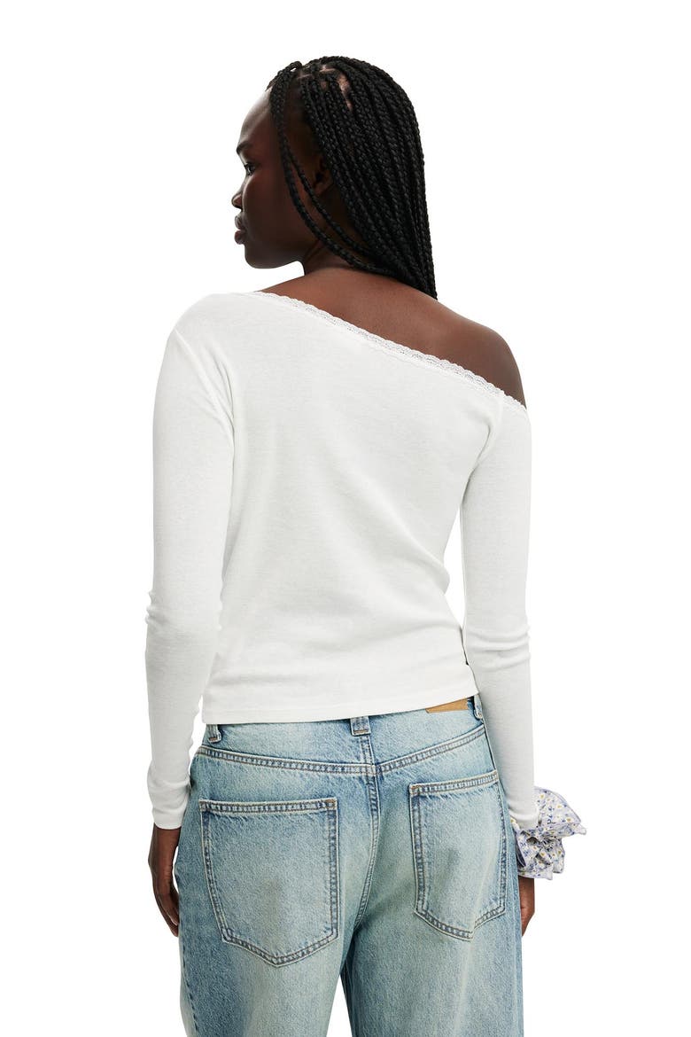 Clare Lace Trim Off The Shoulder Long Sleeve, Alternate, color, Vintage White