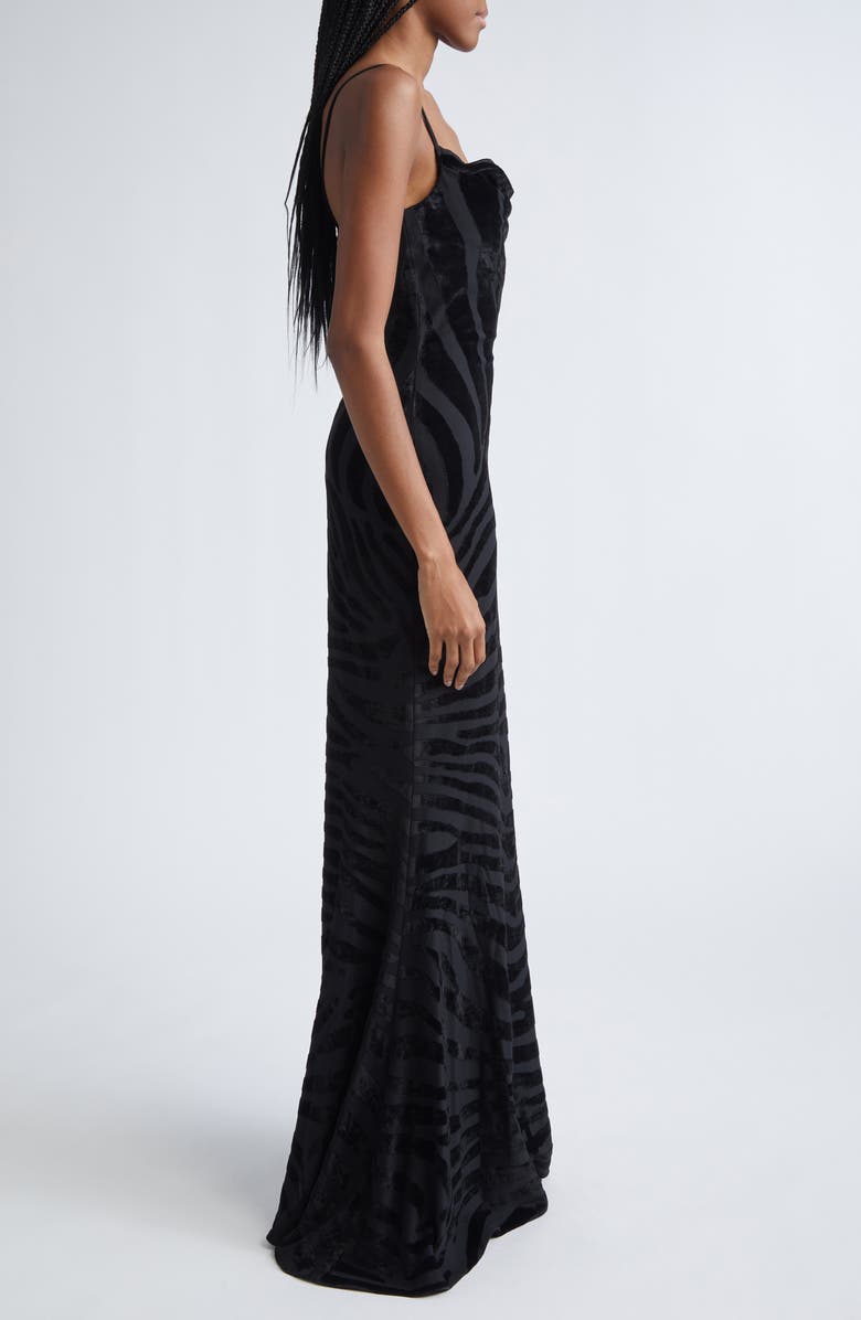Balmain Zebra Stripe Velvet Gown, Alternate, color, 0Pa Black