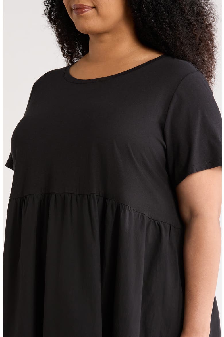Mixed Media Organic Cotton Midi Dress, Alternate, color, BLACK