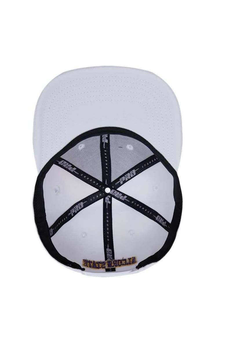 PRO STANDARD Men's Pro Standard White Alcorn State Braves Arch Over Evergreen Wool Snapback Hat, Alternate, color, White