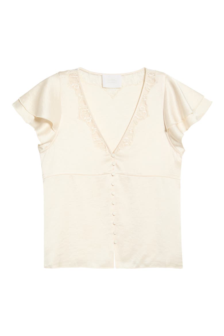 Lola Flutter Sleeve Lace Satin Top, Alternate, color, CREAM