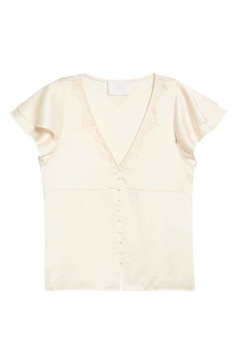 Lola Flutter Sleeve Lace Satin Top