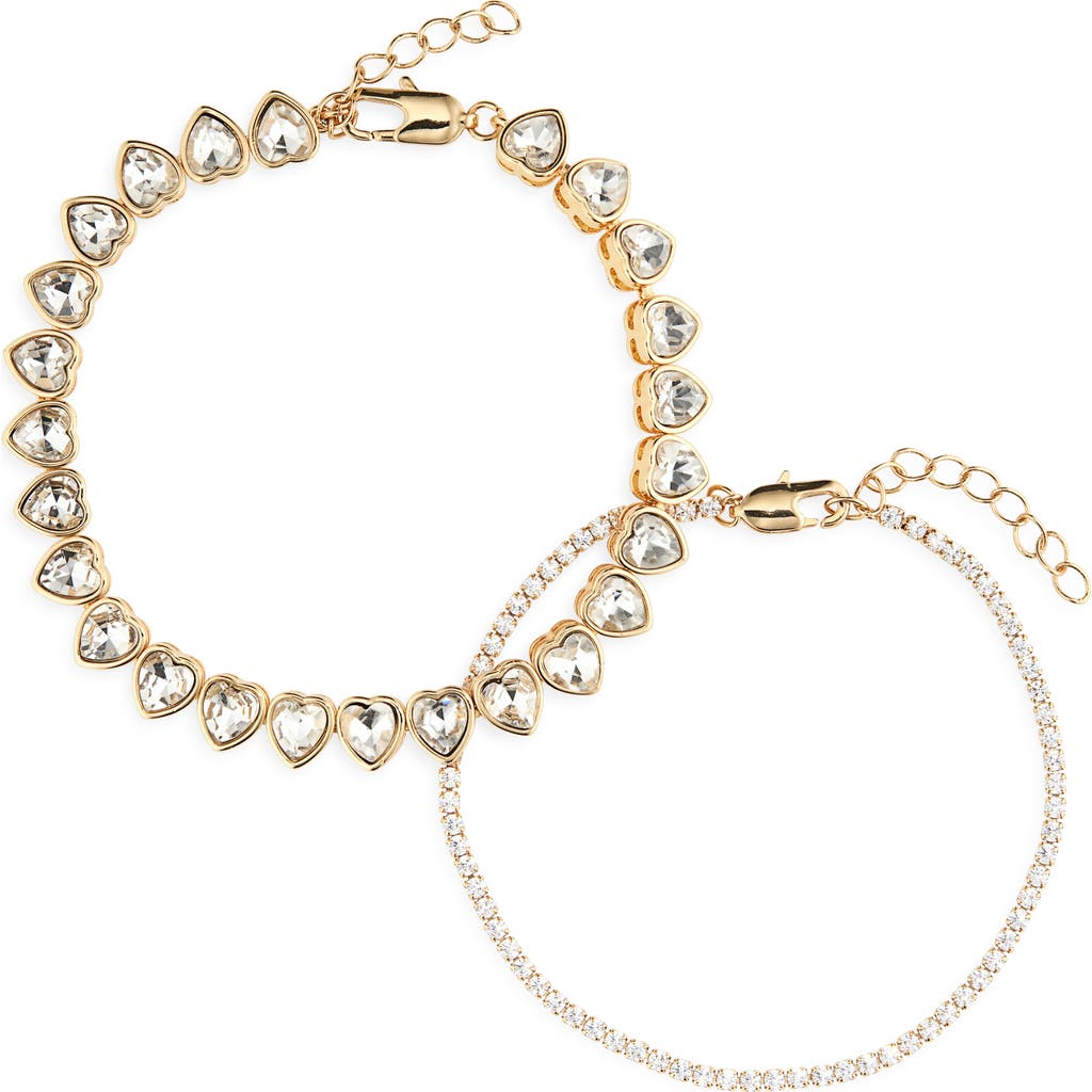 NORDSTROM RACK NORDSTROM RACK SET OF 2 CRYSTAL HEART & CUBIC ZIRCONIA TENNIS BRACELETS