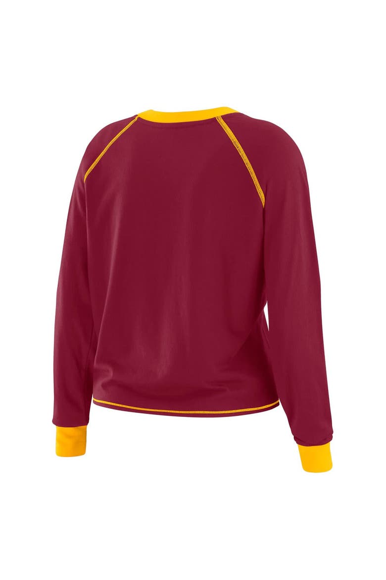Women's WEAR by Erin Andrews Burgundy/Gold Washington Commanders Tie-Front Long Sleeve Top, Alternate, color, Burgundy