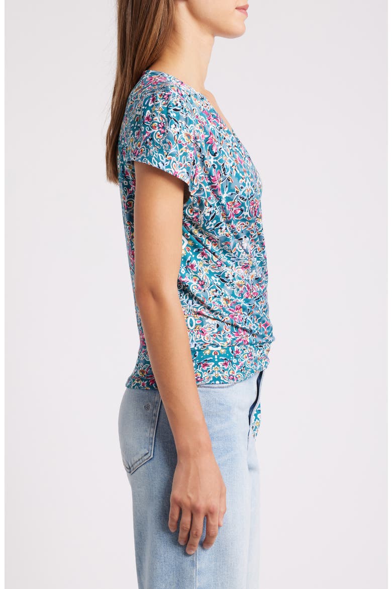 Print Wrap Top, Alternate, color, TEAL ROSE