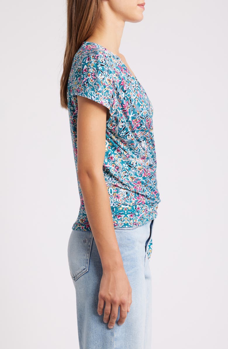 Loveappella Print Wrap Top, Alternate, color, Teal Rose