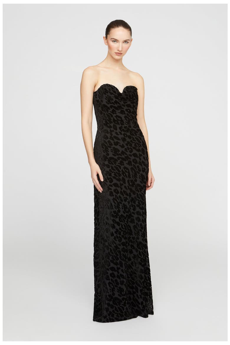 Rosalie Chiffon Devoré Gown, Alternate, color, Black