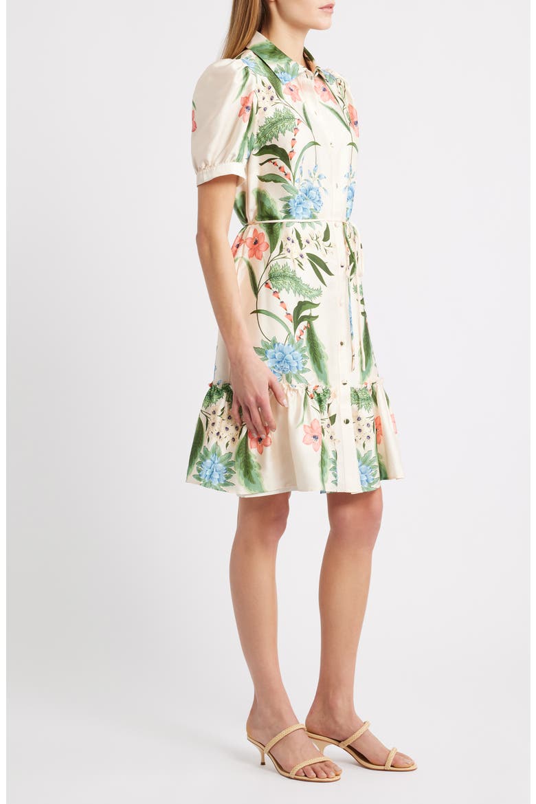 Floral Short Sleeve Ruffle Hem Shirtdress, Alternate, color, IVORY MULTI