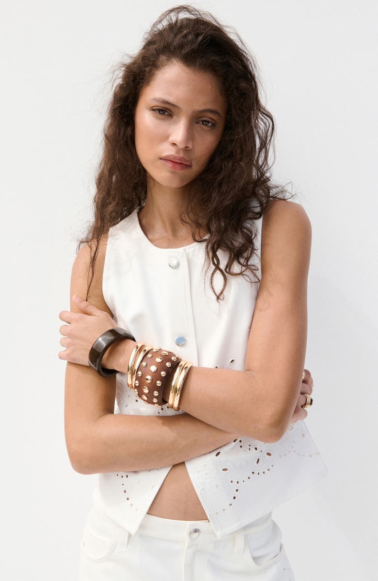 MANGO Eyelet Embroidered Denim Vest, Alternate, color, White