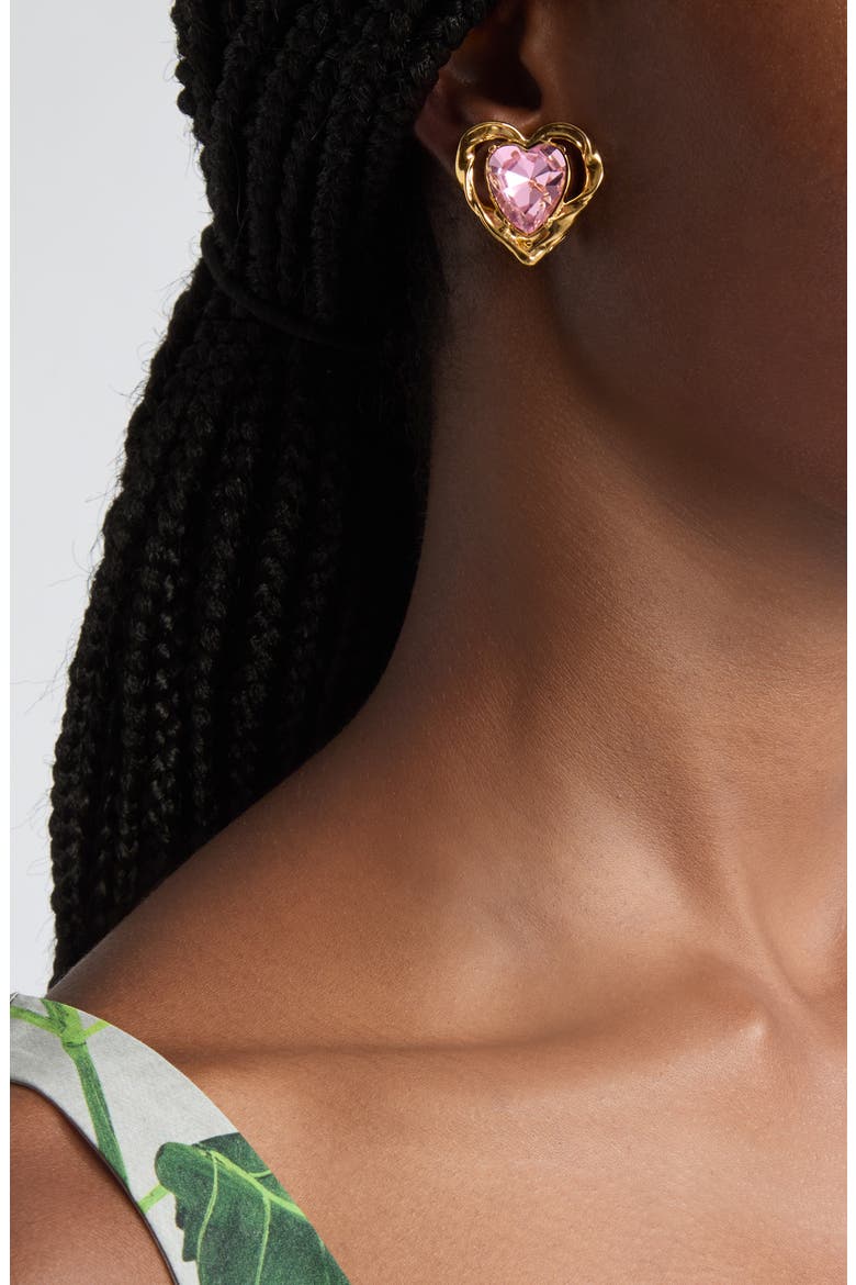 Heart Stone Crystal Earrings, Alternate, color, ROSE