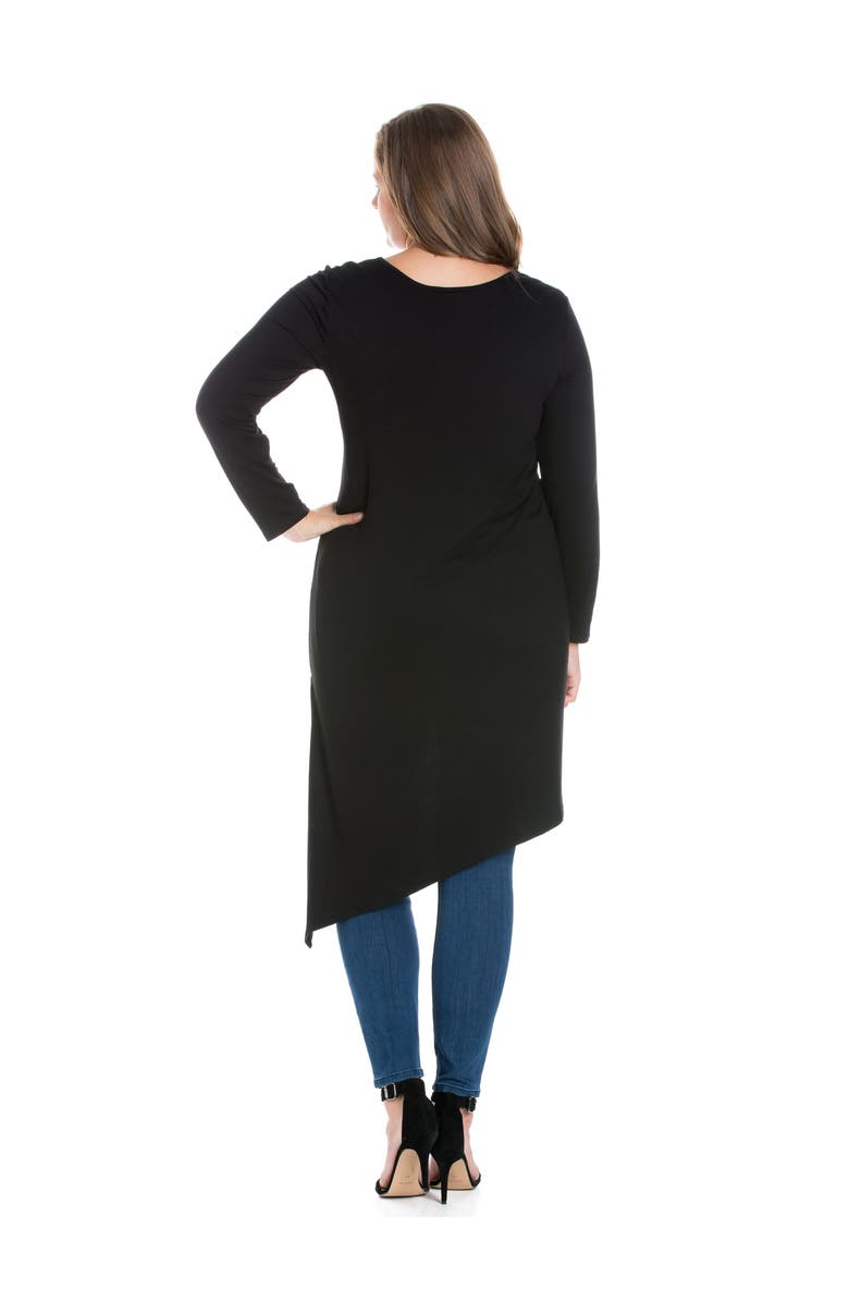 24seven Comfort Apparel Plus Size Long Sleeve Knee Length Asymmetrical Tunic Top, Alternate, color, Black