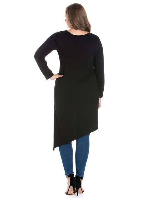 24seven Comfort Apparel Women's Long Sleeve Knee Length Tunic Top In Brown