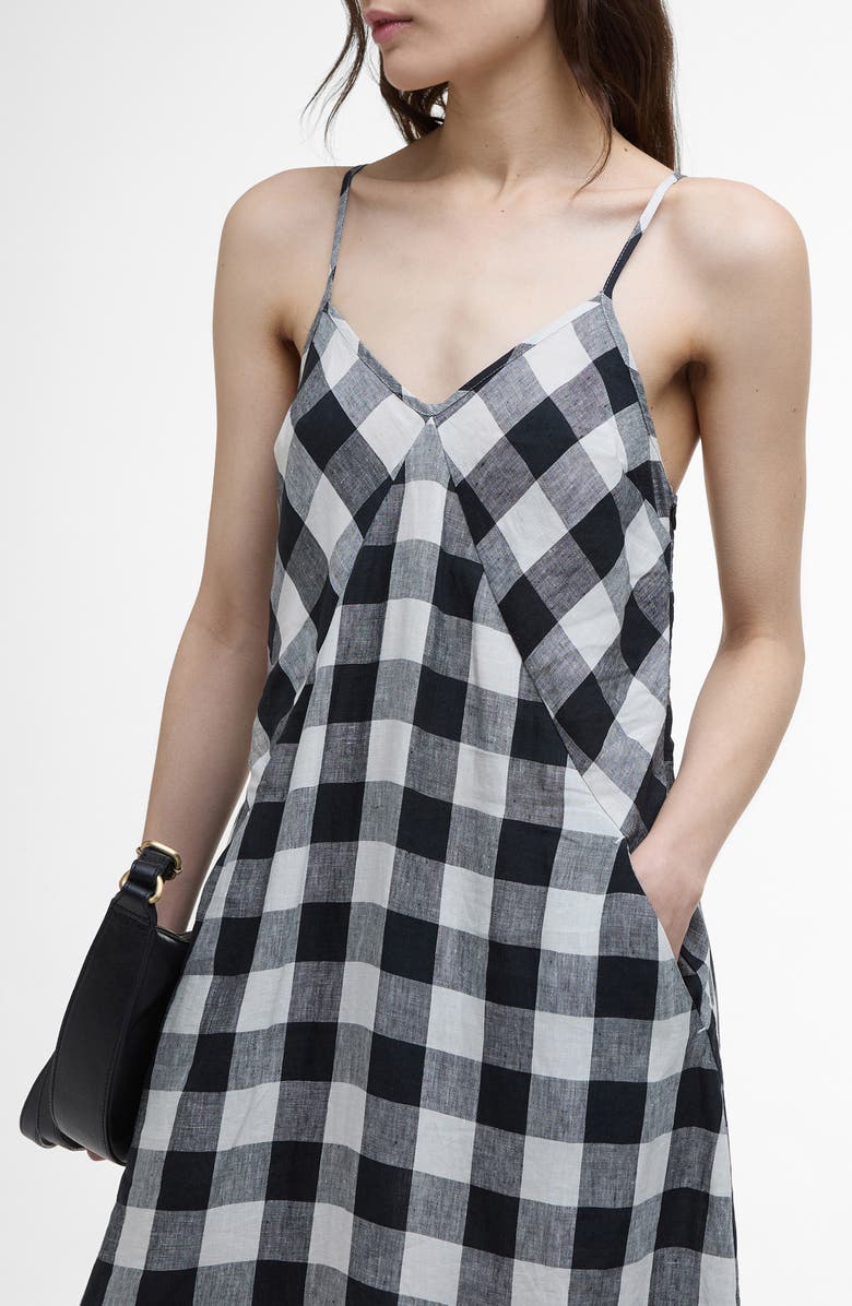 Barbour Maya Plaid Linen Dress, Alternate, color, Ecru/ Black
