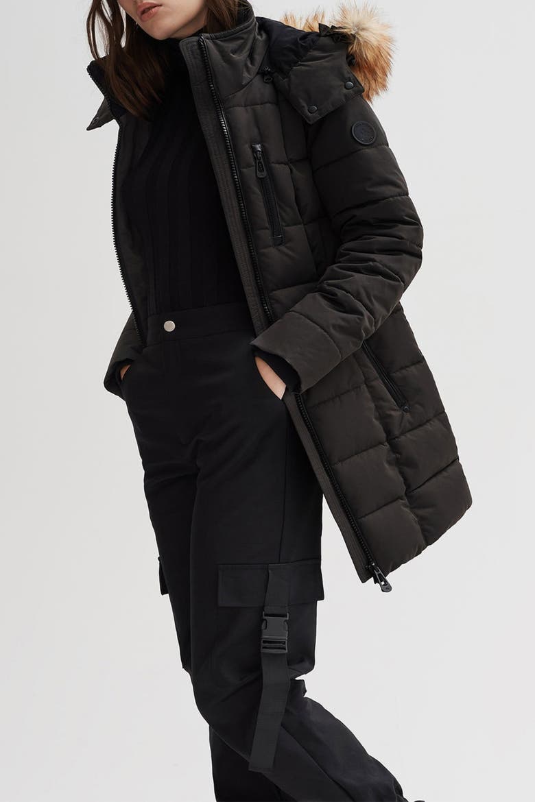 Hannah Faux Fur Trim Hooded Parka, Alternate, color, BLACK