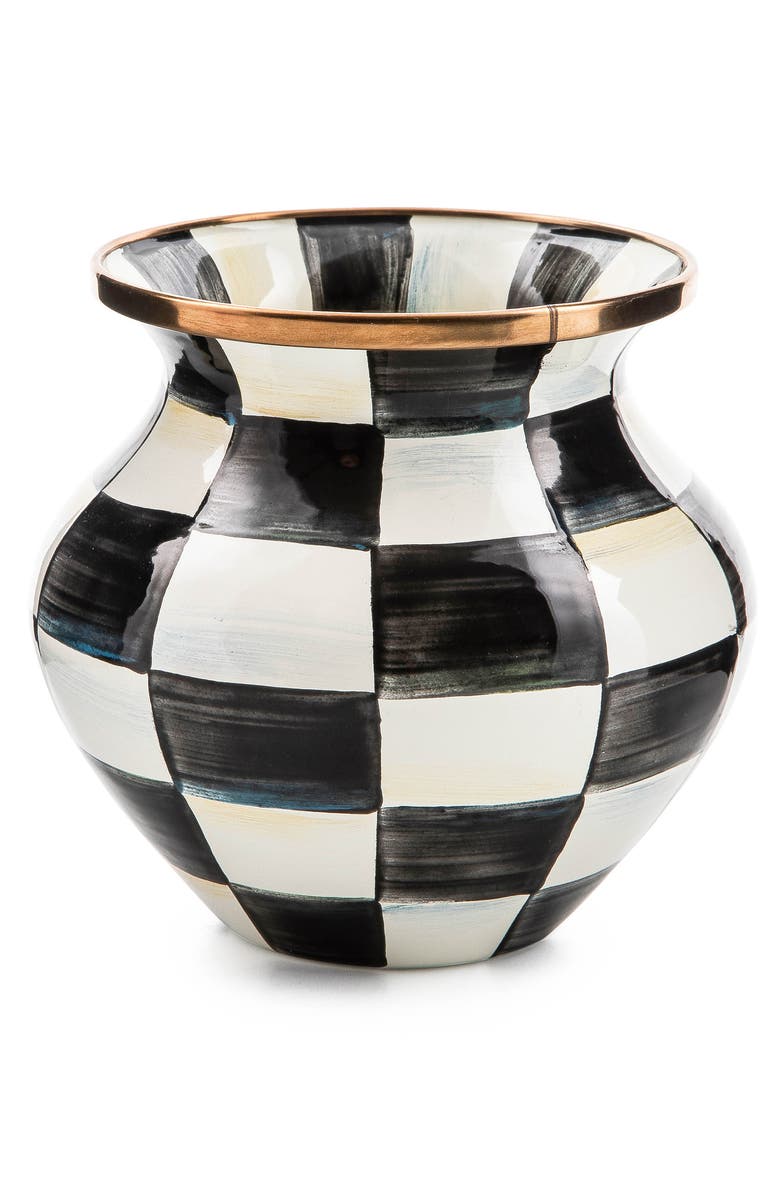 MACKENZIE CHILDS Courtly Check Small Enameled Steel Vase, Main, color, Black/ White