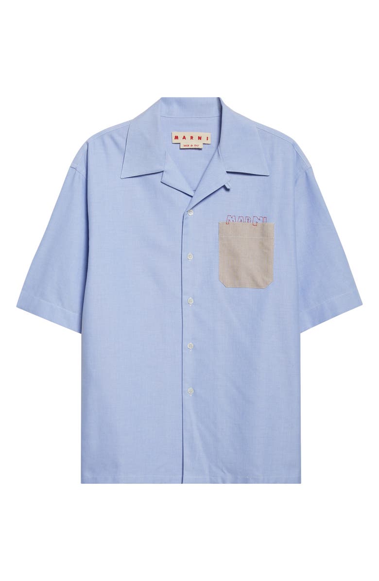 Marni Mending Logo Cotton Oxford Camp Shirt, Alternate, color, 00B51 Sapphire