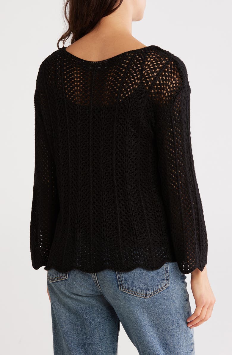 CHELSEA AND THEODORE Open Knit Scalloped Sweater, Alternate, color,