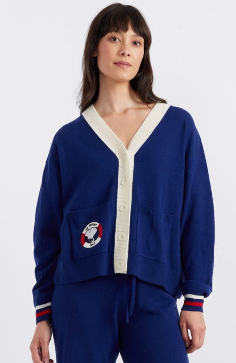 Snoopy Badge Nautical Wool Cashmere Cardigan