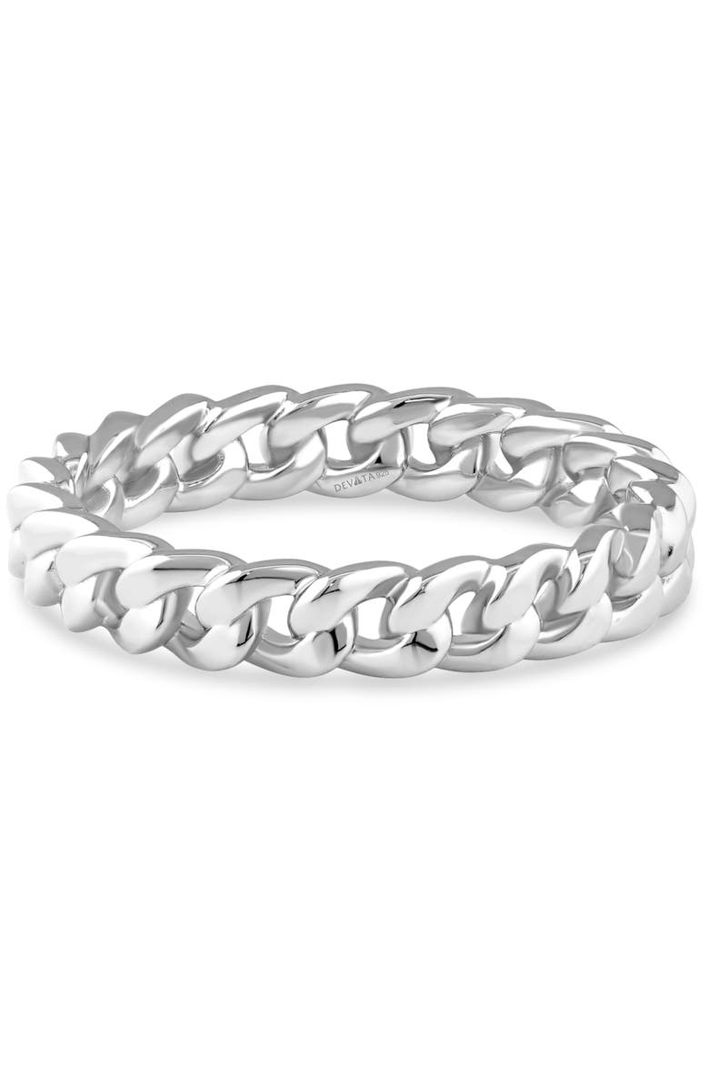 DEVATA Cuban Link Ring in Rhodium Plated Sterling Silver, Main, color, Silver