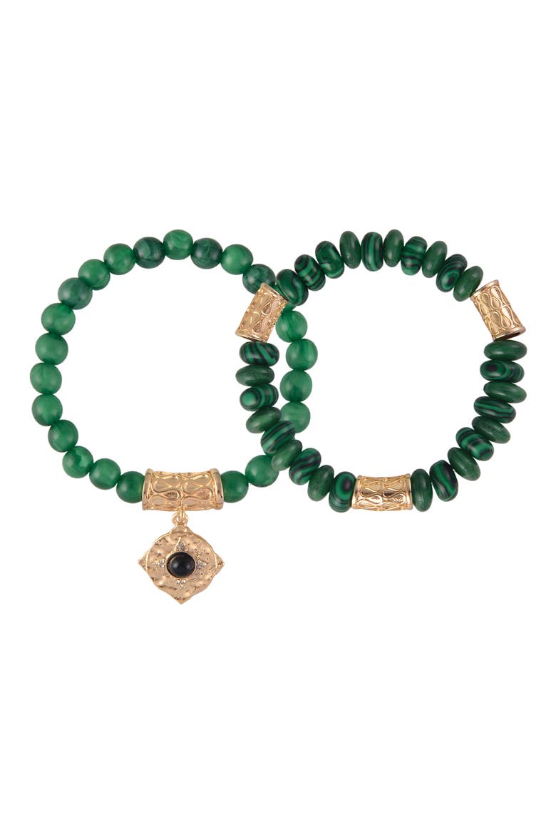 Set of 2 Malachite Stretch Beaded Bracelets, Alternate, color, GREEN